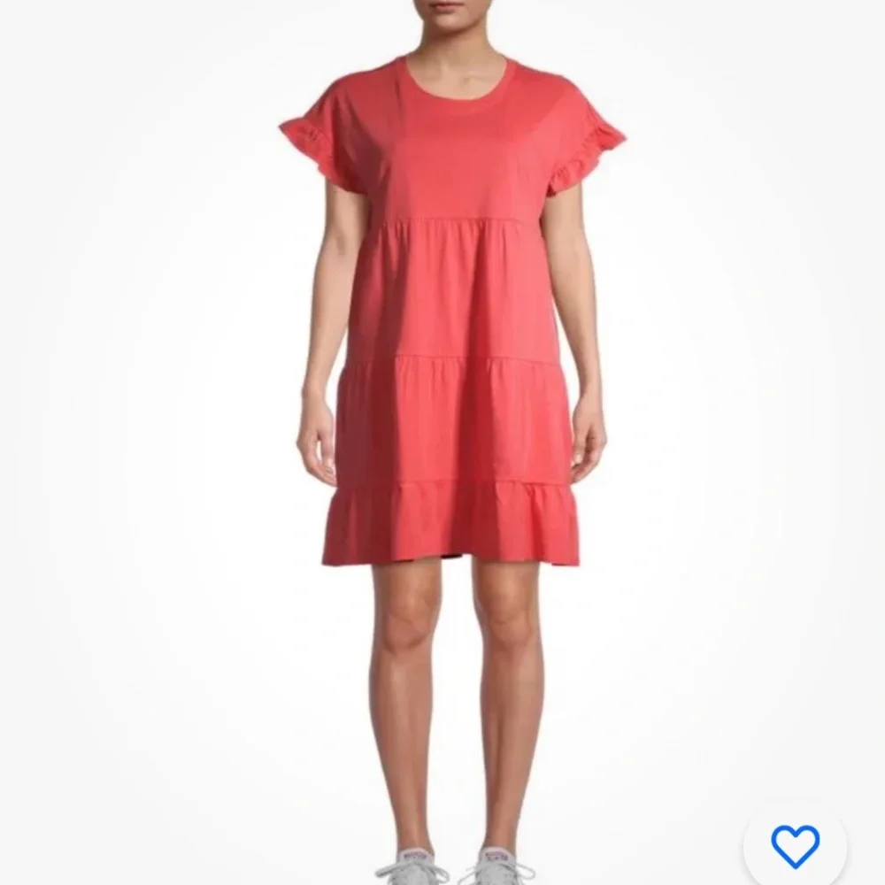 Time and Tru Orange Knit Flutter SleeveTiered Dress Large (12-14) NEW - Picture 1 of 8
